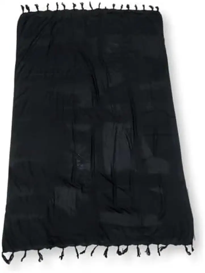 Canga Praia Tradicional, Preta com Franjas, Tecido 100% Viscose Leve para Uso na Praia e Piscina