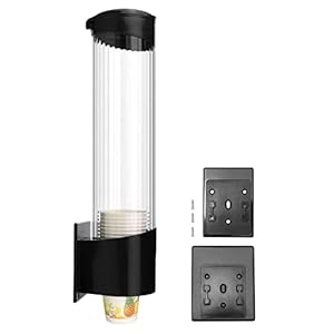 QWORK Cup Dispenser, Water Dispenser Disposable Cup Holder Rack Fits 7oz – 12oz Cone or Flat Bottom Cups, Pull Type Paper Water Cup Dispenser, Paste or Screw Plate Wall Mount