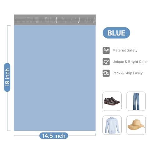Image of Metronic Poly Mailers 14.5x19 200pcs, Large Shipping Bags for Clothing, Durable Shipping Envelopes, Mailing Bags for Small Business, Waterproof and Tear-Proof Poly Bags Blue