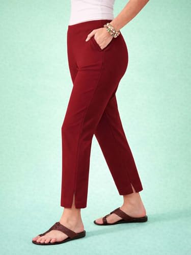 Image of KOTTY Women's Solid Straight Fit Ankle-Length Pants with Elastic Waist and Comfortable Stretch Fabric
