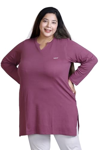 Image of CUPID Women's Cotton Plus Size Plain Full Sleeves Long Top for Summer n Semi Summers with One Side Pocket for Ladies Solid T Shirt