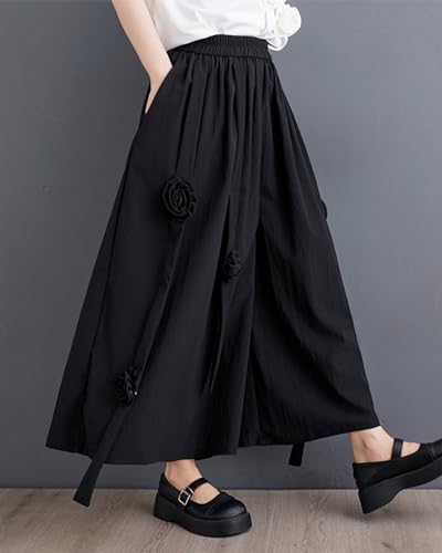 ellazhu Women's Puffy Drawstring Elastic Waist Wide Leg Rose Harem Pants GZ176 A3