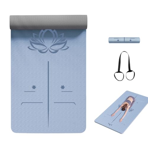 Chpbolly Extra Thick Yoga Mat Non-Slip Cushioned TPE Yoga Mat With Alignment Mark Waterproof Noise-Reducing Exercise Mat Lightweight Portable Fitness Mat With Carrying Strap