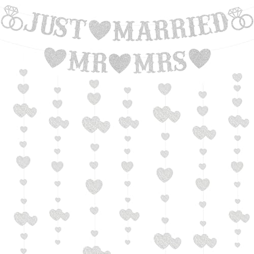 Just Married Banner Wedding Decoration (Silver Just Married Banner)