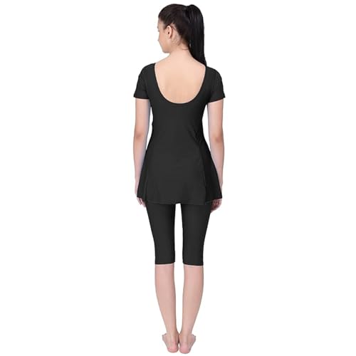 Image of Originals Swimming Costume for Women's One-Piece Beach Wear with Sleeve & Skirted 3 /4 Leggings Maximum Covered Swim Wear Dress (L - 7XL)