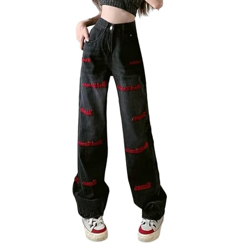 Y2K Pantalones vaqueros holgados para mujer, hip hop, skater, vintage, pantalones de skate, pantalones vaqueros holgados, pantalones vaqueros Harajuku E-Girl Streetwear para ocio, sueltos, rectos