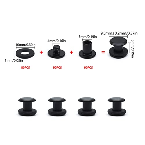 JINTANG 90Set Chicago Screws M5x5mm Binding Screws Kit Phillips Head Chicago Binding Screw Post Matte Black Nail Rivet Chicago Button for DIY Leather Belt Backpack Bag Collar Harness Shoes Bookbinding - Image 2