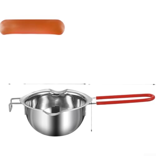 Derretidor de chocolate de acero inoxidable de grado 304 con doble boquilla en forma de U, mango colgante y base plana para tareas de fusión controladas (B)