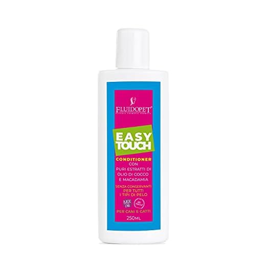FLUIDOPET NATURAL COSMETIC FORMULA Easy Touch Continioer - Quick Groom apto para todos los tipos de pelo de perros y gatos con extractos puros de aceite de coco y macadamia de 250 ml.