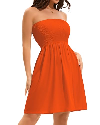 Image of elescat Summer Dresses for Women 2026 Strapless Casual Beach Cover Ups Tube Top Sundress