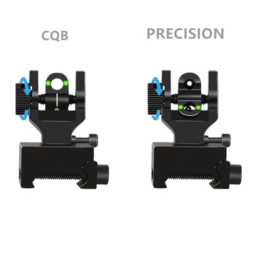 ProWildGear Flip-up Collapsible Front and Rear Fibre-Optic Iron Sights with Adjustment Tool for 21mm Picatinny Rails for Rifle Scope Tactical