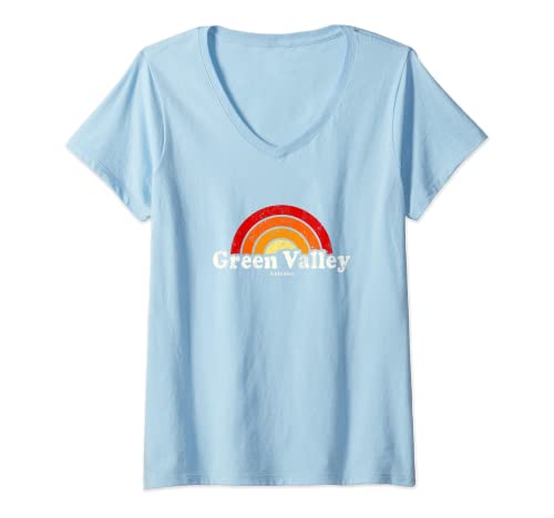 Mujer green valley arizona az vintage 70s retro rainbow diseño camiseta cuello v