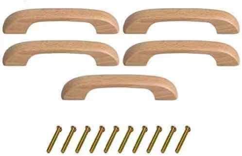 Mysummer 5PCS Wooden Handles Solid Handle for Drawers Clear Coated Smoothly Hole Distance 3.78 inch for Furniture Wardrobe Cupboard Closet Drawer Handle Pull (Clear Painted 2)