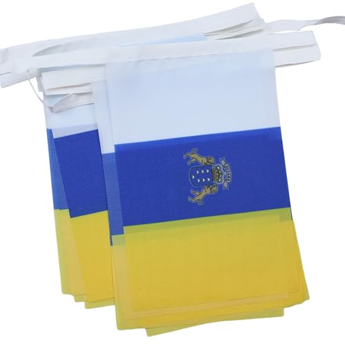 Image of AZ FLAG Canary Islands 6 meters BUNTING Flag 20 flags 9'' x 6'' - Spanish region of Canarias STRING flags 15 x 21 cm