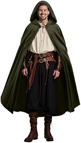 RUODON Medieval Hooded Cloak Renaissance Cape Vintage Cloak with Hood for Men and Women Halloween Cosplay