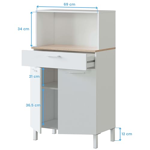 Habitdesign Mueble Auxiliar Cocina 2 Puertas + 1 Cajón, Modelo Kira, Acabado Blanco Artik y Roble Canadian, Medidas: 126 cm (Alto) x 72 cm (Ancho) x 40 cm (Fondo) - imagen 7