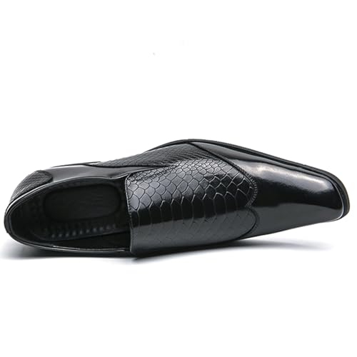 Men's Leather Loafers Black Slip-on Loafers with Snake Pattern Office Formal Oxfords Dancing Dress Shoes3