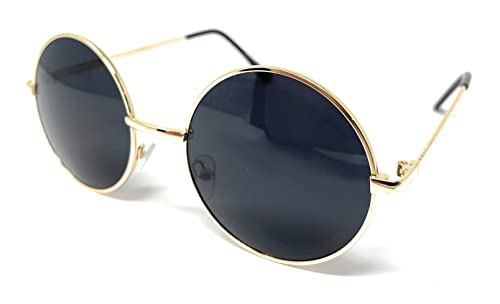My Shades - Round Retro Sunglasses Unisex Hippie Style (Gold Frame, Black Super Dark)…