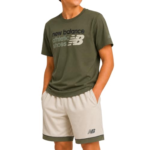 Image of New Balance Boys Short Sets - 2 Piece Active Performance Athletic Shirt and Kids Basketball Gym Shorts for Boys (8-12)