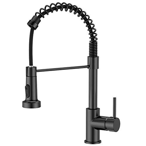 FORIOUS Black Kitchen Tap, Spring Kitchen Sink Mixer Taps, Commercial Faucet Single Handle Lever, High Arc Swivel 360 with 2 Spray Mode