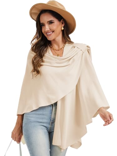 Moss Rose Womens Large Cross Front Poncho Sweater Wrap Topper Knitted Elegant Shawls Cape for Fall Winter