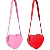 Dansydaisy 2 Pcs Heart Crossbody Bag for Women, PU Leather Small Satchel Purse, Adjustable Strap, Valentine's Day Gift (Red,Pink)