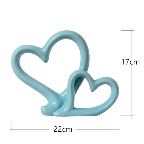 Estatua decorativa moderna de corazón en porcelana azul miniatura 3