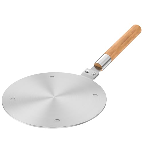 Heat Conduction Plate for Gas Stove, Stainless Steel Gas Stove Diffuser Plate, Heat Diffuser Plate for Induction Cooktop with Detachable Handle for Milk Coffee Cookware (24cm)