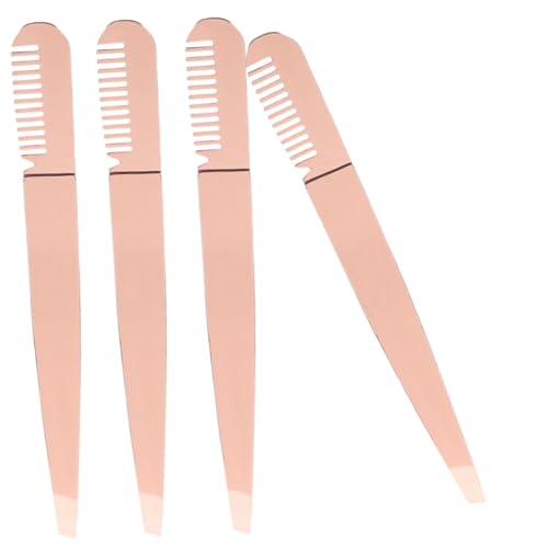 Beavorty 4pcs Stainless Steel Eyelash Tweezers with Comb End Durable Lightweight Eyebrow Tweezers for Women for Shaping Eyebrows and Applying False Lashes