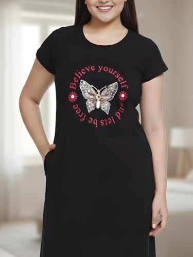 Image of White Moon Cotton Printed Nighty for Women's | Night Gown | Printed Nighty for Girls | Nightdress | Nighty for Women | Sleepwear | Ladies Nighty | Nighties | Premium Soft Cotton Nighty Women