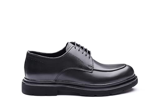 Image of Men's Black Leather Derby Shoes - Handmade Premium Design with Lightweight Comfort Sole