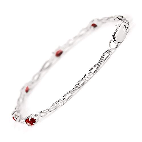 1.16 Carat 14K Solid White Gold Natural Garnet Natural Diamond Bracelet Tennis Anklet (9) #TOP1