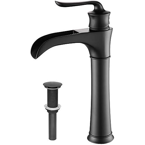Farmhouse Matte Black Waterfall Bathroom Faucet for Vessel Sink Single Hole Bowl Mixer Tap, MYHB SH8012MB Cover