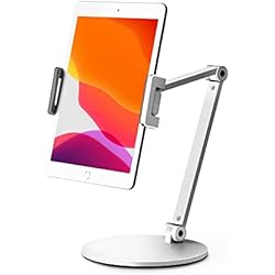 MagicHold Aluminum Long Arm Tablet Desk Stand Mount Compatible with iPhone/iPad/iPad Mini/iPad Pro 12.9´´/ Any Phone/Tablets/eBook Reader 4-13 inch,360° Swivel for Home,Office,Kitchen (White)