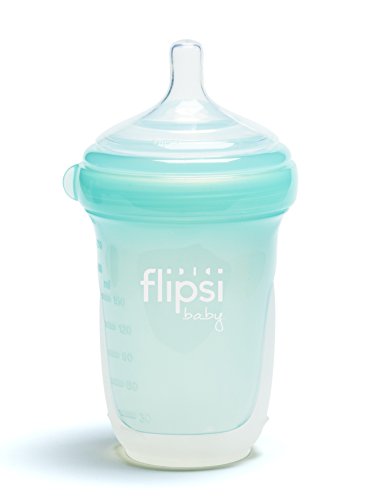 Flipsi Natural Silicone Baby Bottle | 8 oz - Natural, BPA-Free, Colic Reduction, Easy Clean, Dishwasher-Safe (Light Grey)