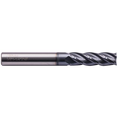 Image of 3 /8 inch 4 Flute Solid Carbide Long Square End Mill, 3 inch OAL, AlTiN Coated | 35 Helix, 3 /8 inch Cutting Dia, 3 /8 inch Shank Dia, 1-1 /4 inch LOC, for Milling Alloy Steel, Carbon Steel, Cast Iron, Copper