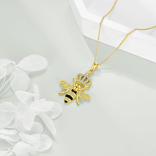YAFEINI Bee Necklace Queen Bee Pendant Honeycomb 925 Sterling Silver Crown Jewelry Gifts for Women Girls4