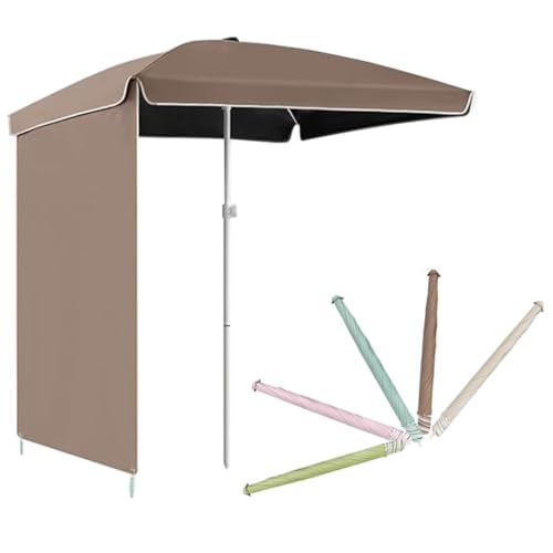 ZIUSFAC Rectangular Sombrilla De Playa con Pared Lateral Sombrilla De Jardín 160cm Portátil Parasol Sombrilla Terraza Exterior Proteccion Solar(Coffee,160cm/5.2ft)