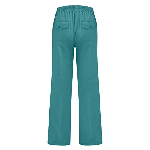 DuDubaby Pants for Men Mens Casual Elastic Waist Linen Lightweight Straight-Legs Loose Fit Summer Beach Yoga Trousers Travel3