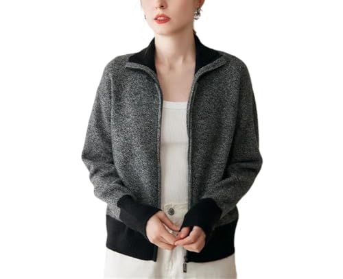 Women Wool Zipper Cardigan Sweater Autumn Winter Soft Warm Thick Knit Casual Long Sleeve Tops