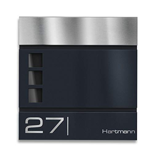 Metzler Briefkasten in Anthrazit RAL 7016 Cube - Name & Hausnummer als Lasergravur - Design Wandbriefkasten inkl. Zeitungsfach - Briefkasten mit Fenster - Größe: 37 x 37 x 10,5 cm