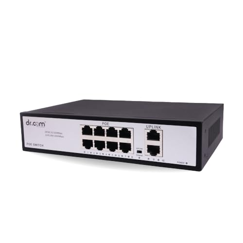 Image of dr.com 10 Port PoE Switch with 8 PoE Ports and 2 Gigabit Uplink Ports 10 /100 /1000 Mbps 120W Power IEEE 802.3af /at for CCTV IP Camera Network Switch Plug and Play Metal Body Black