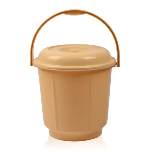 Image of Kuber Industries Pack of 2 Bucket | 18 Liter Bucket for Bathroom | Bathroom Bucket with Lid & Handle | Water Storage Bucket | Balti for Bathroom | Plastic Bucket for Daily Use | Cream & Coffee