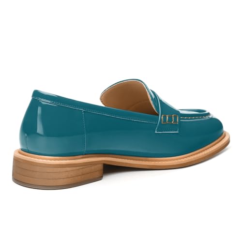Image of JUSTDANNI Loafers for Women Slip On Shoes with Round Toe 1.2-Inch Low Chunky Block Heel Patent Comfortable Casual Dress Pump Shoes for Wedding Party Work Shopping Dating