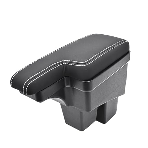 Image of KMH Premium Armrest for Honda Jazz 2014+, WR-V Center Console Box with Hold and Storage Compartment with Cushion Pad, Scandinavian Leatherize Soft Memory Foam Support Car Arm Rest - Black Design