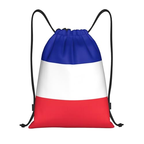 French Flag Print Drawstring Backpack Lightweight Sport Bag,Pull String Back Sack Suitable Gym,Travel