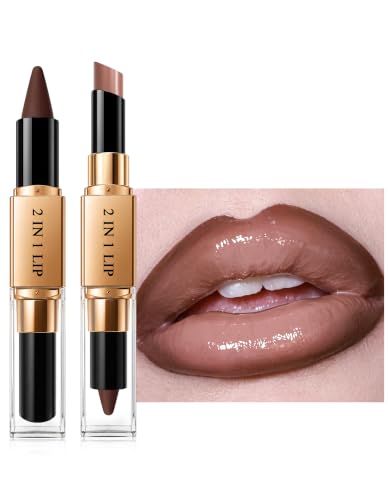 2-in-1 Lip Liner and Lipstick Combo, Matte Lip Liner & Gloss Lipstick, 09