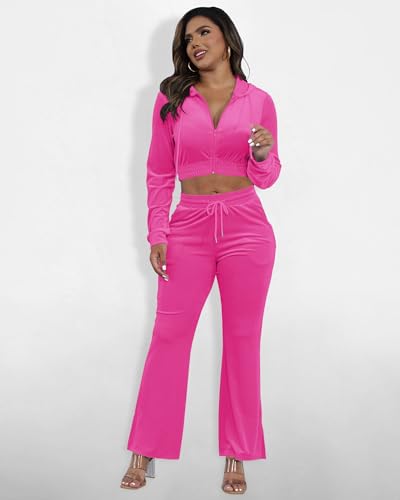 SMSN Women Sweatsuits Set Velvet 2 Piece Tracksuit Outfits Velour Jogging Long Sleeve Sweat Hoodie and Sweatpants Set4