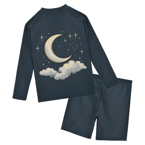 Stars Clouds Night Toddler Swimsuit Boy 3T Long Sleeve Bathing Suits Sunsuit with Swim Trunks, 2 Piece2