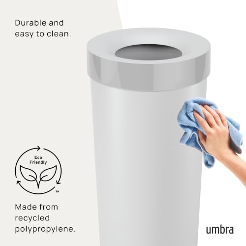 Image of Umbra Vento Kitchen Trash Can, Open Top 16.5 Gallon Garbage Can, Grey | Durable construction, compatible with drawstring bags, residential or commercial use, wipe clean maintenance